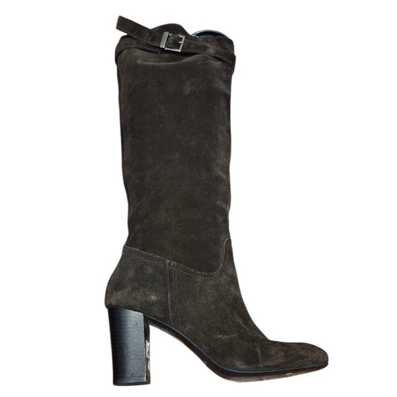 SAN FREDIANO Brown Suede Leather Knee High Heeled Boots US 7 Made In Italy - Picture 5 of 15